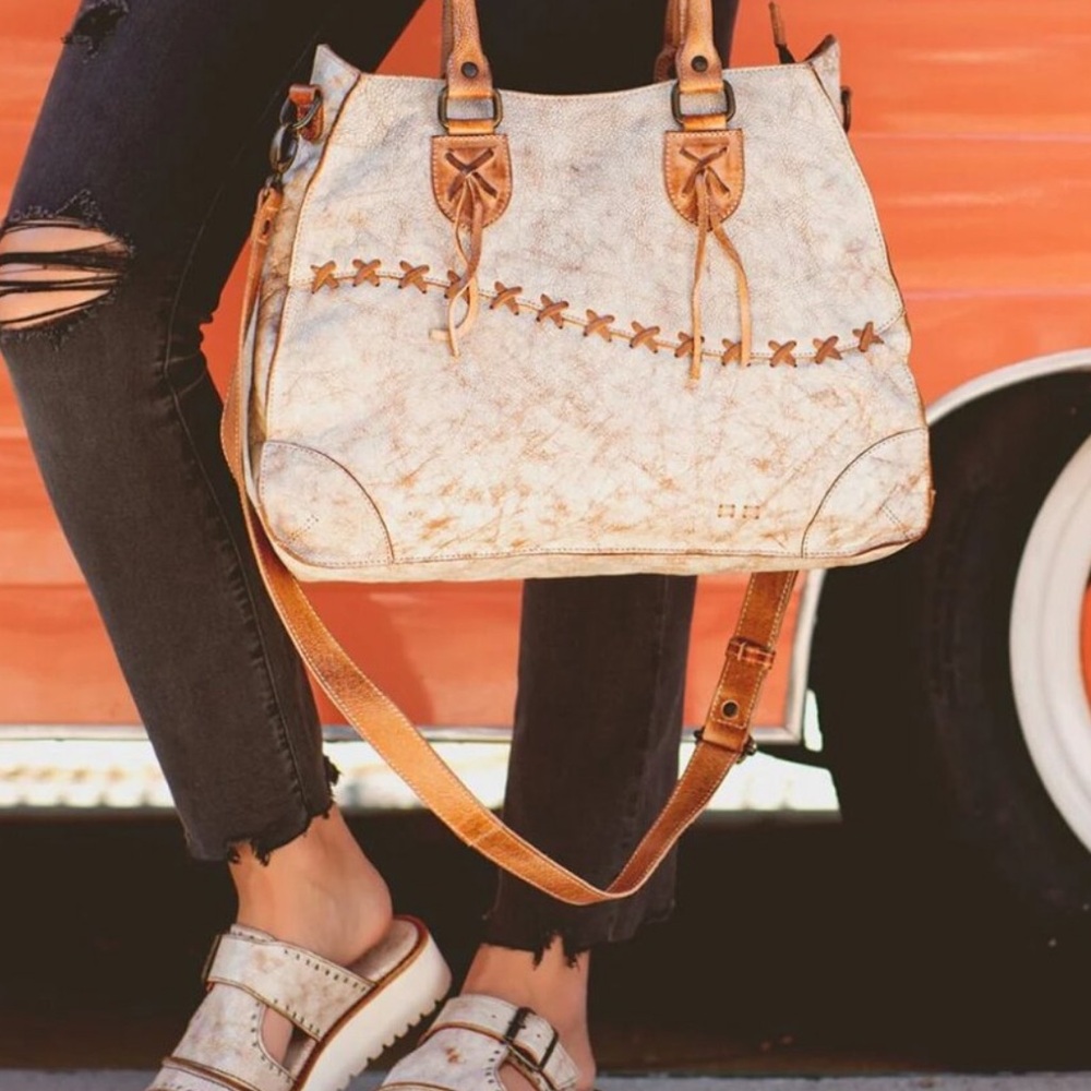 Bed Stu bruna whipstitch tote nectar lux tan white tan leather purse carryall